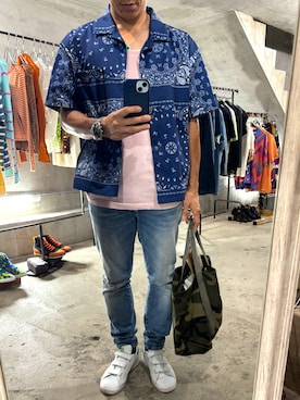 「アイテム（トートバッグ、グリーン系）」を使った、RIZEさん（メンズ・165cm）の秋コーディネート