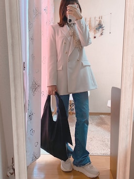 「HARE（ハレ）のシンセティックレザーショッパートートバッグ(HARE)（トートバッグ、ブラック系）」を使った、ほのちゃ‪‪ん🧸♥️さん（レディース・165cm）の春コーディネート