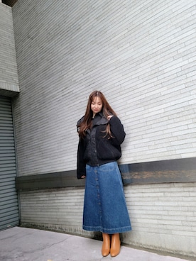 「ディーゼル」｜「アイテム（ブルゾン）」を使った、YUIさん（レディース・160cm）の冬コーディネート