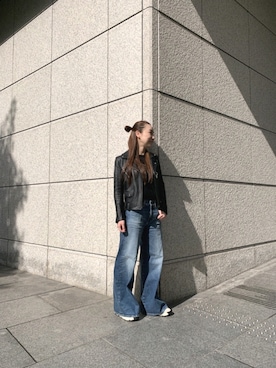 「DIESEL」｜「アイテム（ライダースジャケット）」を使った、YUIさん（レディース・160cm）の秋コーディネート