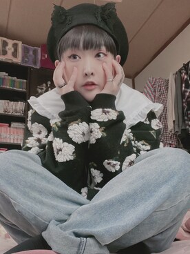 「merry jenny（メリージェニー）のfluffy pattern jacket（その他アウター）」を使った、りちうむさん（レディース・166cm）の秋コーディネート