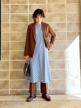 「チェッカー柄」｜Kさん（レディース・170cm）の冬コーディネート