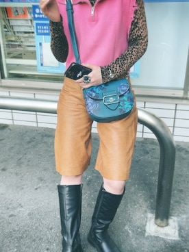 「レザーハーフパンツ」｜ｺﾘｺさん（レディース・155cm）の春コーディネート