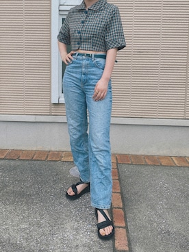 「ハイウエストストレートジーンズ」｜ｺﾘｺさん（レディース・155cm）の夏コーディネート