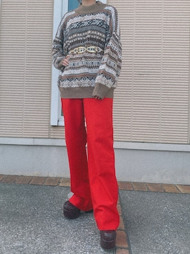 「着回し赤パンツ」｜ｺﾘｺさん（レディース・155cm）の冬コーディネート