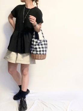 「Libra Cue（リブラ キュー）のアイテム（かごバッグ）」を使った、ayuMi◡̈さん（レディース・152cm）の夏コーディネート