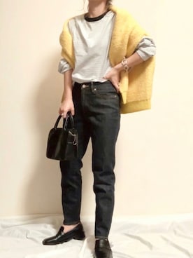「ZOZO（ゾゾ）のスリムテーパードデニムパンツ［WOMEN］（デニムパンツ）」を使った、ayuMi◡̈さん（レディース・152cm）の秋コーディネート
