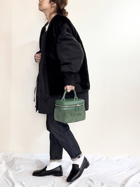 「ZOZO（ゾゾ）のスリムテーパードデニムパンツ［WOMEN］（デニムパンツ）」を使った、ayuMi◡̈さん（レディース・152cm）の冬コーディネート