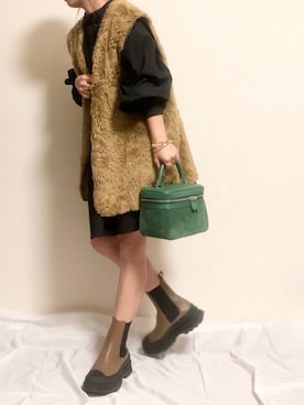 「FREAK'S STORE（フリークスストア）のバルーンスリーブフレアミニワンピース(バンドカラーシャツワンピース)（シャツワンピース）」を使った、ayuMi◡̈さん（レディース・152cm）の秋コーディネート