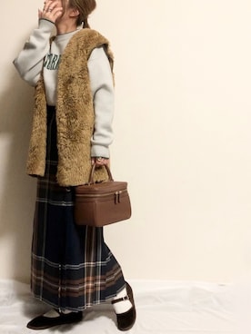 「タータンチェック」｜「アイテム（その他シューズ）」を使った、ayuMi◡̈さん（レディース・152cm）の冬コーディネート