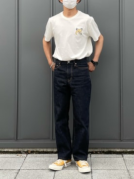 「ZOZO（ゾゾ）のストレートデニムパンツ［MEN］（デニムパンツ）」を使った、おぐさん（メンズ・156cm）の夏コーディネート