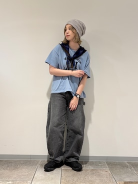 「OVERRIDE（オーバーライド）のアイテム（ニットキャップ/ビーニー）」を使った、チャコさん（レディース・157cm）の夏コーディネート