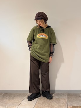 「OVERRIDE（オーバーライド）のアイテム（ハンチング/ベレー帽）」を使った、チャコさん（レディース・157cm）の夏コーディネート
