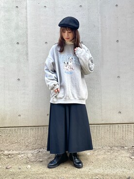 「OVERRIDE」｜「アイテム（スウェット）」を使った、チャコさん（レディース・157cm）の冬コーディネート