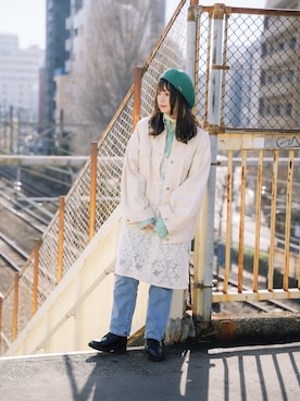 「いまどきジャケット写真」｜「アイテム（ハンチング/ベレー帽）」を使った、チャコさん（レディース・157cm）の春コーディネート
