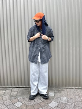 「アイテム（帽子、オレンジ系）」を使った、チャコさん（レディース・157cm）の夏コーディネート