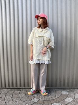 「OVERRIDE」｜「アイテム（帽子）」を使った、チャコさん（レディース・157cm）の夏コーディネート