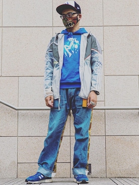 「アイテム（ナイロンジャケット、シルバー系）」を使った、みことさん（メンズ・173cm）の冬コーディネート