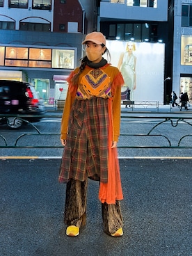 「OTOMEKKOのアイテム（ワンピース、オレンジ系）」を使った、Gwens Luさん（レディース・165cm）の冬コーディネート