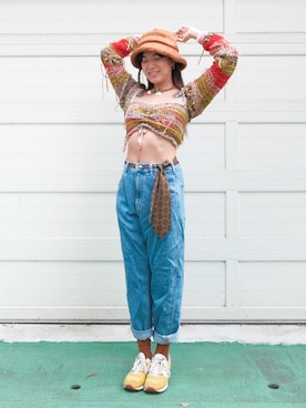 「no brand（ノーブランド）のアイテム（デニムパンツ、ブルー系）」を使った、Gwens Luさん（レディース・165cm）の冬コーディネート