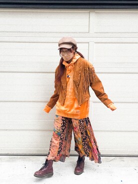 「no brand（ノーブランド）のアイテム（パンツ、オレンジ系）」を使った、Gwens Luさん（レディース・165cm）の冬コーディネート