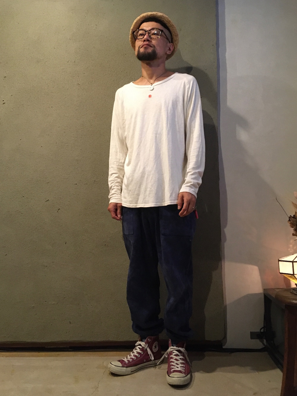 「夏、シンプルスタイル、ラフ、低身長コーデ、ハット、オリジナルブランド、アパレルスタッフ、山形、服屋ウタタネ、ノームコア、ヘンプ、モンペ、イージーパンツ」｜「旅人のモンペのアイテム（パンツ、ブルー系）」を使った、꧁東根市(未)公認市長候補꧂さん（メンズ・164cm）の夏コーディネートの1枚目の写真