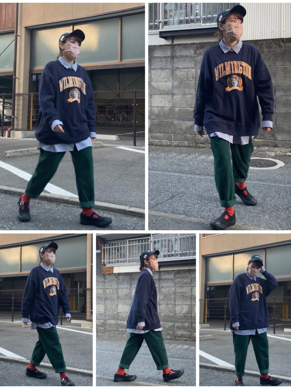 「休日スタイル、春カラー、プチプラ、低身長、シンプルコーデ、オトナカジュアル、カジュアルガーリー、春ニット」｜「WEGOのWEGO/コーデュロイバルーンパンツ（スラックス、グリーン系）」を使った、Birdy Pさん（レディース・152cm）の春コーディネートの1枚目の写真
