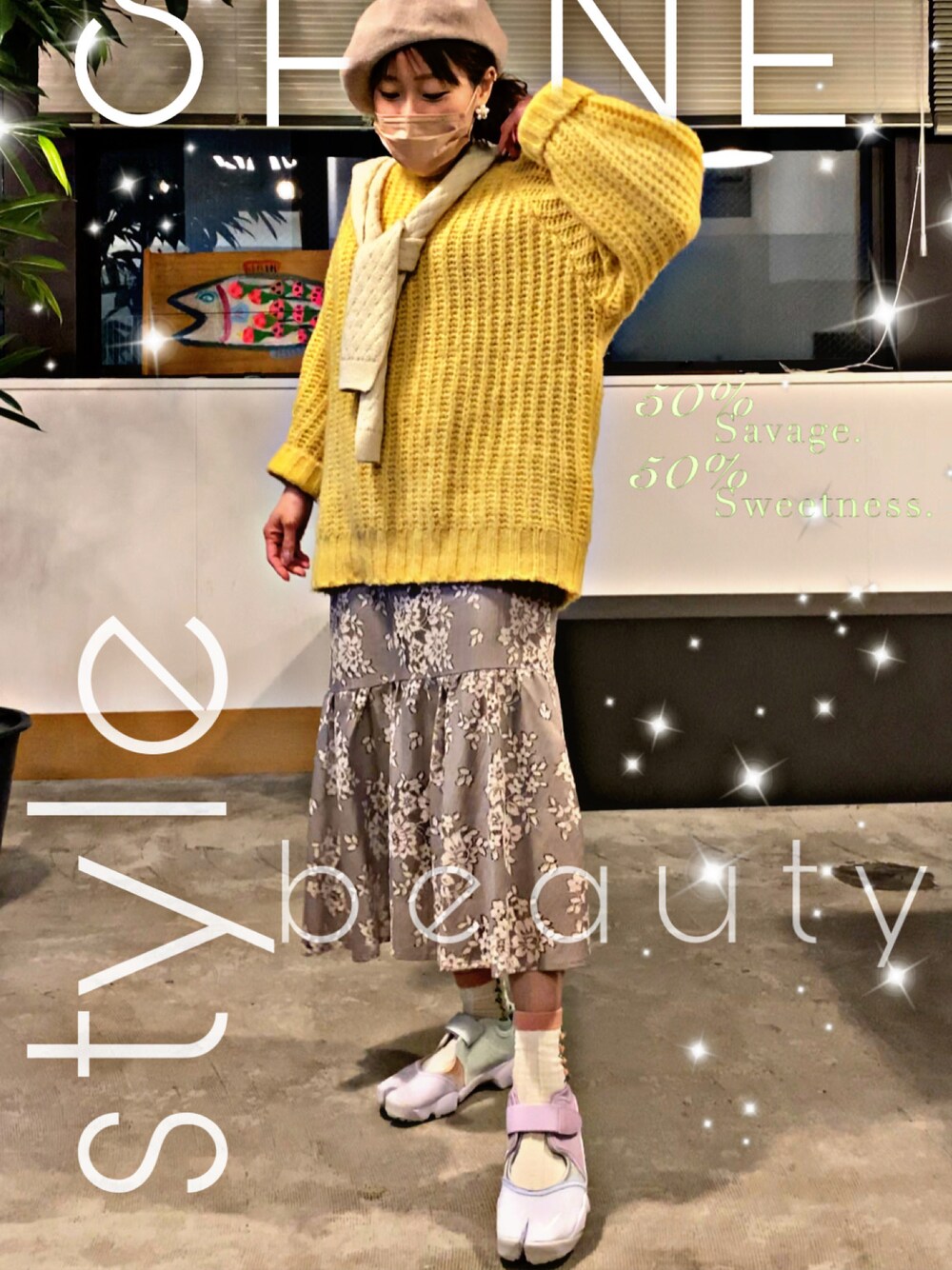 「春カラー、低身長女子、春アウター、ロングスカート、淡色コーデ、花柄スカート、カジュアル、ゆるコーデ、ラフ」｜「NIKEのアイテム（スニーカー、ピンク系）」を使った、Birdy Pさん（レディース・152cm）の春コーディネートの1枚目の写真