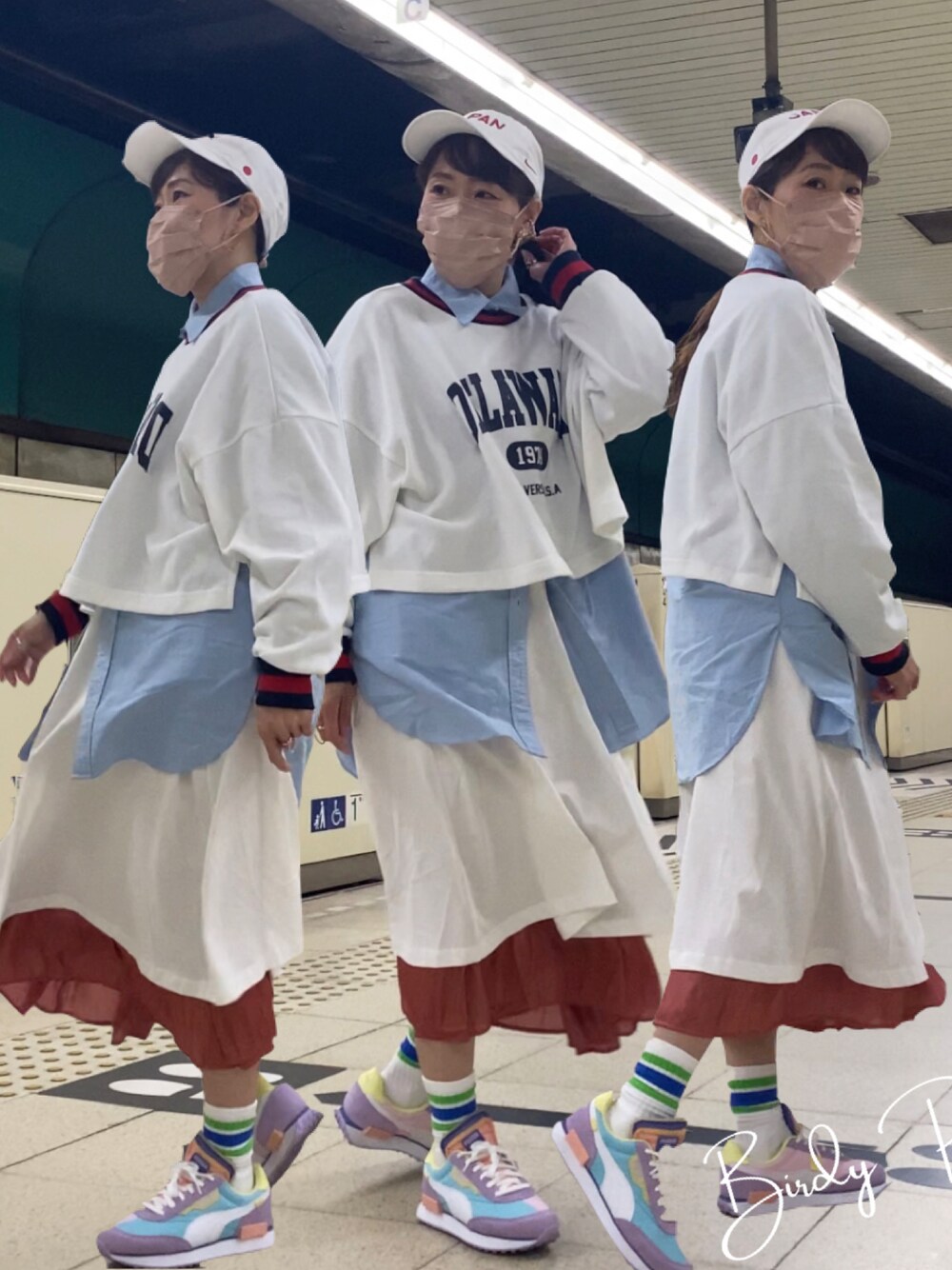 「春カラー、カジュアルコーデ、スカート、春服、ブラウンコーデ、大人かわいい、GUコーデ、GU、低身長、シンプル」｜「PUMAのアイテム（スニーカー、その他）」を使った、Birdy Pさん（レディース・152cm）の冬コーディネートの1枚目の写真