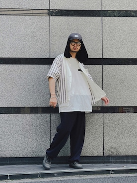 「schott（ショット）のアイテム（スラックス）」を使った、yamazakiさん（メンズ・170cm）の夏コーディネート