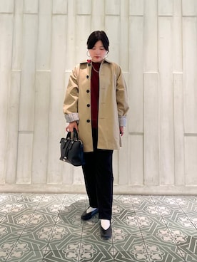 「アイテム（ステンカラーコート）」を使った、kaoriさん（レディース・148cm）の秋コーディネート