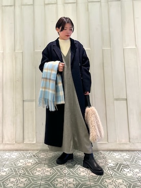 「アイテム（その他アウター、ブルー系）」を使った、kaoriさん（レディース・148cm）の冬コーディネート