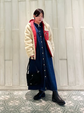 「アイテム（その他アウター、レッド系）」を使った、kaoriさん（レディース・148cm）の秋コーディネート