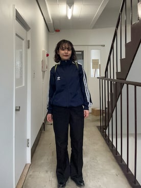 「adidas（アディダス）のadidas/アディダス FBIRD TT トラックジャケット（ジャージ、ブルー系）」を使った、Riiさん（レディース・157cm）の春コーディネート