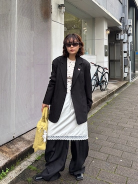 「SOLEAのアイテム（ジャケット/アウター、ブラック系）」を使った、Riiさん（レディース・157cm）の春コーディネート