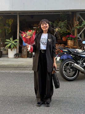 「SOLEAのアイテム（Tシャツ/カットソー、ホワイト系）」を使った、Riiさん（レディース・157cm）の春コーディネート