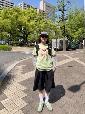 「Supreme （シュプリーム）のアイテム（帽子）」を使った、Riiさん（レディース・157cm）の春コーディネート