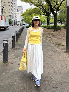 「SOLEAのアイテム（帽子、ブルー系）」を使った、Riiさん（レディース・157cm）の春コーディネート