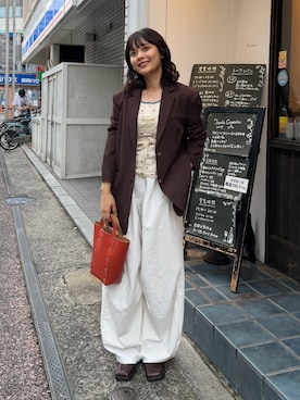 「SOLEAのアイテム（ジャケット/アウター、ブラウン系）」を使った、Riiさん（レディース・157cm）の夏コーディネート