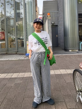 「SOLEAのアイテム（帽子、ブルー系）」を使った、Riiさん（レディース・157cm）の春コーディネート