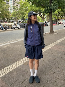 「PARTIMENTO（パルティメント）のアイテム（帽子、ブルー系）」を使った、Riiさん（レディース・157cm）の秋コーディネート