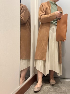 「GU（ジーユー）のニットガウンZ+E（カーディガン/ボレロ、ブラウン系）」を使った、ゆみこさん（レディース・155cm）の春コーディネート
