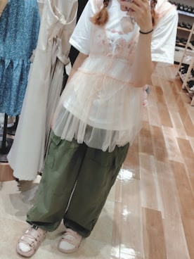 「アイテム（サンダル、ピンク系）」を使った、asuka_423711さん（レディース・158cm）の夏コーディネート