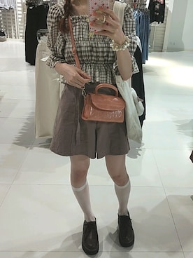 「Heather（ヘザー）のチェックコットンスクエアブラウス【SETUP対応】　958861（シャツ/ブラウス）」を使った、asuka_423711さん（レディース・159cm）の秋コーディネート