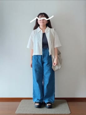 「Honeys（ハニーズ）のレースシャツ（カーディガン/ボレロ、ホワイト系）」を使った、もちいりかさん（レディース・148cm）の夏コーディネート