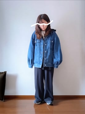 「reca（レカ）のオーバーサイズデニムジャケット（デニムジャケット、ブルー系）」を使った、もちいりかさん（レディース・148cm）の春コーディネート