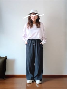 「GRL（グレイル）の前後2Wayボーダー柄カーディガン[fo1723] ピンク F（カーディガン/ボレロ、ピンク系）」を使った、もちいりかさん（レディース・148cm）の春コーディネート