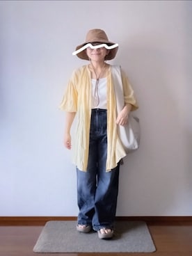 「LOWRYS FARM（ローリーズファーム）の３ＷＡＹヨウリュウチュニック６Ｓ  113931（シャツ/ブラウス、イエロー系）」を使った、もちいりかさん（レディース・148cm）の夏コーディネート
