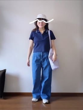 「GU（ジーユー）のアイテム（ポロシャツ、その他）」を使った、もちいりかさん（レディース・148cm）の春コーディネート