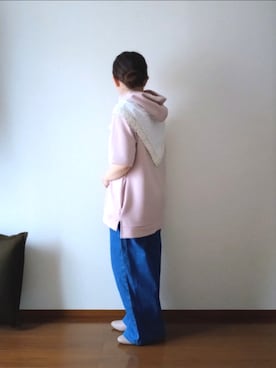 「GU（ジーユー）のドライダブルフェイスパーカー[5分袖]（パーカー、ピンク系）」を使った、もちいりかさん（レディース・148cm）の春コーディネート